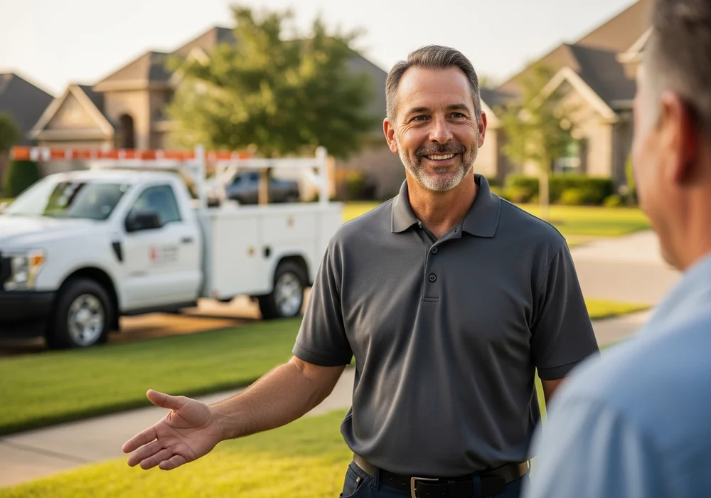 Louisiana Septic Suckers owner answering a homeowner's questions in the driveway
